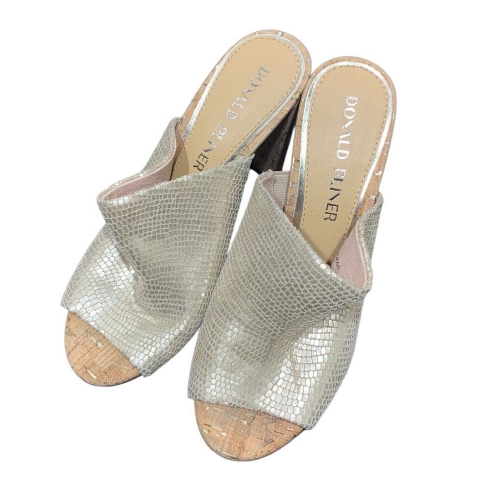 Donald Pliner Sukari-PM Slide Sandal Pebble Metalic Platino HEEL - Picture 2 of 9